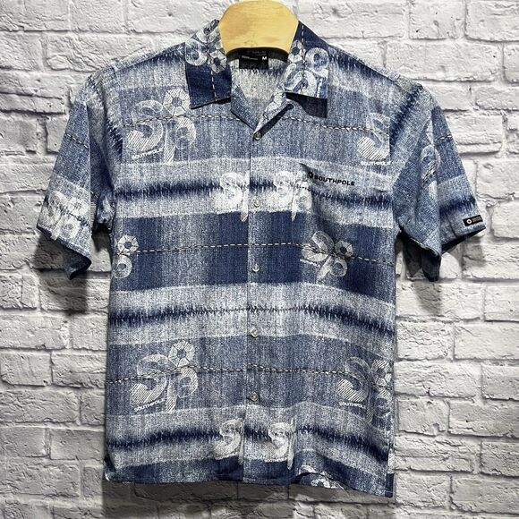 Vintage Y2K South Pole Men Logo‎ Blue Short Sleeve Hawaiian Shirt Size Medium - Picture 2 of 8